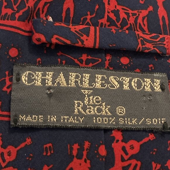Charleston Tie Rack Navy Blue & Red 100% Silk Tie Necktie Made in Italy 60"x3.75 - Picture 2 of 8
